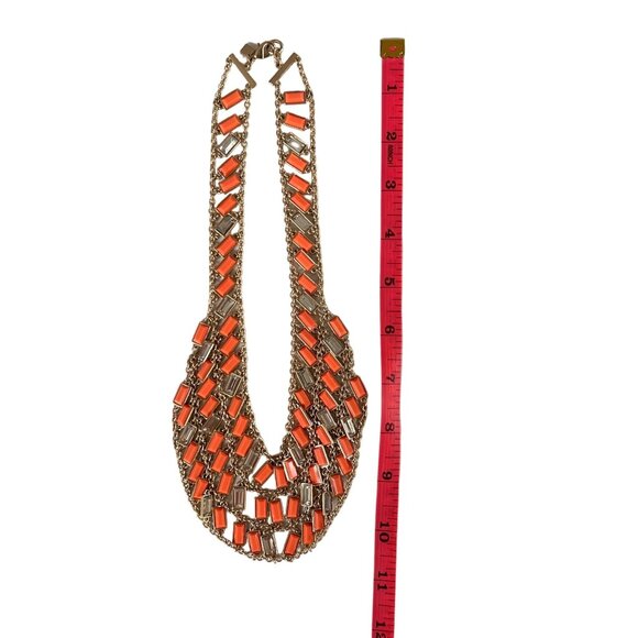 Banana Republic Milly 3 Layer Bib Necklace Orange Coral Gold Rhinestone … - Picture 2 of 9
